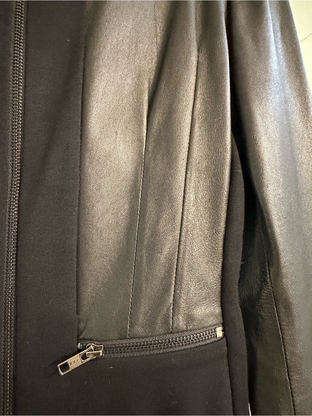 NETO Black Leather-Panel Zip Front Jacket - Picture 3 of 5